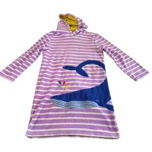 Mini Boden Girls Purple Stripe Whale Terry Cloth Hooded Cover Up 7-8Y Beach Swim